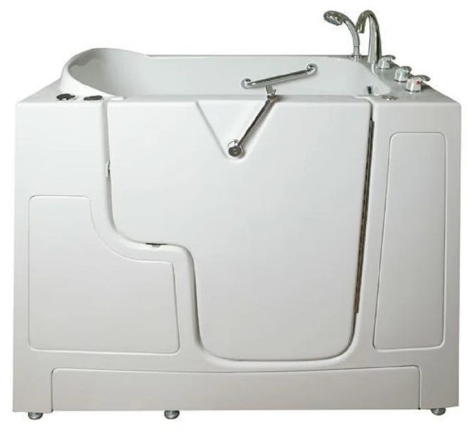 52'' x 30'' Walk-In Whirlpool Fiberglass Bathtub with Faucet and Heater