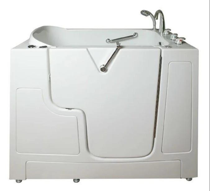 52'' x 30'' Walk-In Fiberglass Bathtub with Faucet - Right Drain