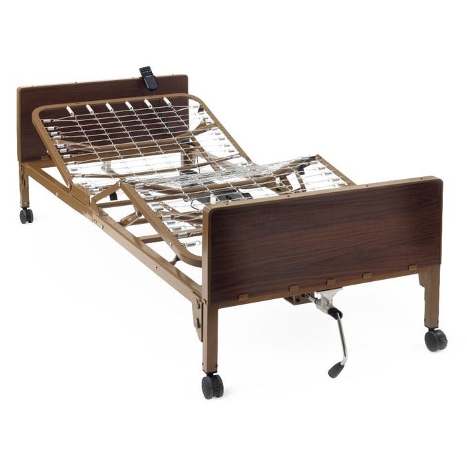Basic Semi-Electric Homecare Bed - Half Rails - No Mattress - Open Box