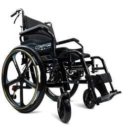 ComfyGO X-1 Lightweight Manual Wheelchair with Quick-Detach Wheels - in Black Finish